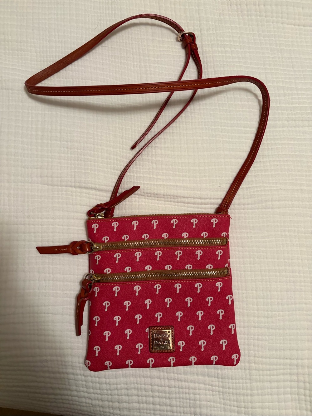 Dooney & Bourke Red Phillies Pattern Crossbody Purse